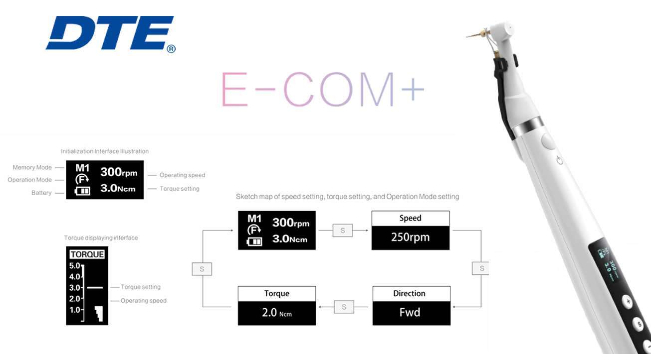 Motor de Endodoncia ECOM+ DTE | Recíproco, Rotatorio y LED Integrado 5 ECOM+ Motor de endodoncia reciproco DTE con luz